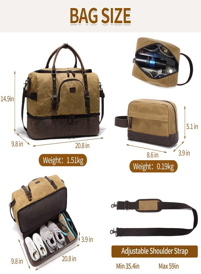 NerIion Nerlion Weekender Bag with Shoe Compartment Large Overnight Bag for Men Canvas Genuine Leather Carry on Luggage Bag Travel Duffel Bag(Brown) - Image 5